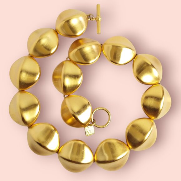 Vintage 90s Anne Klein Collar Necklace Matte Gold Statement Modern Chunky - Picture 11 of 12